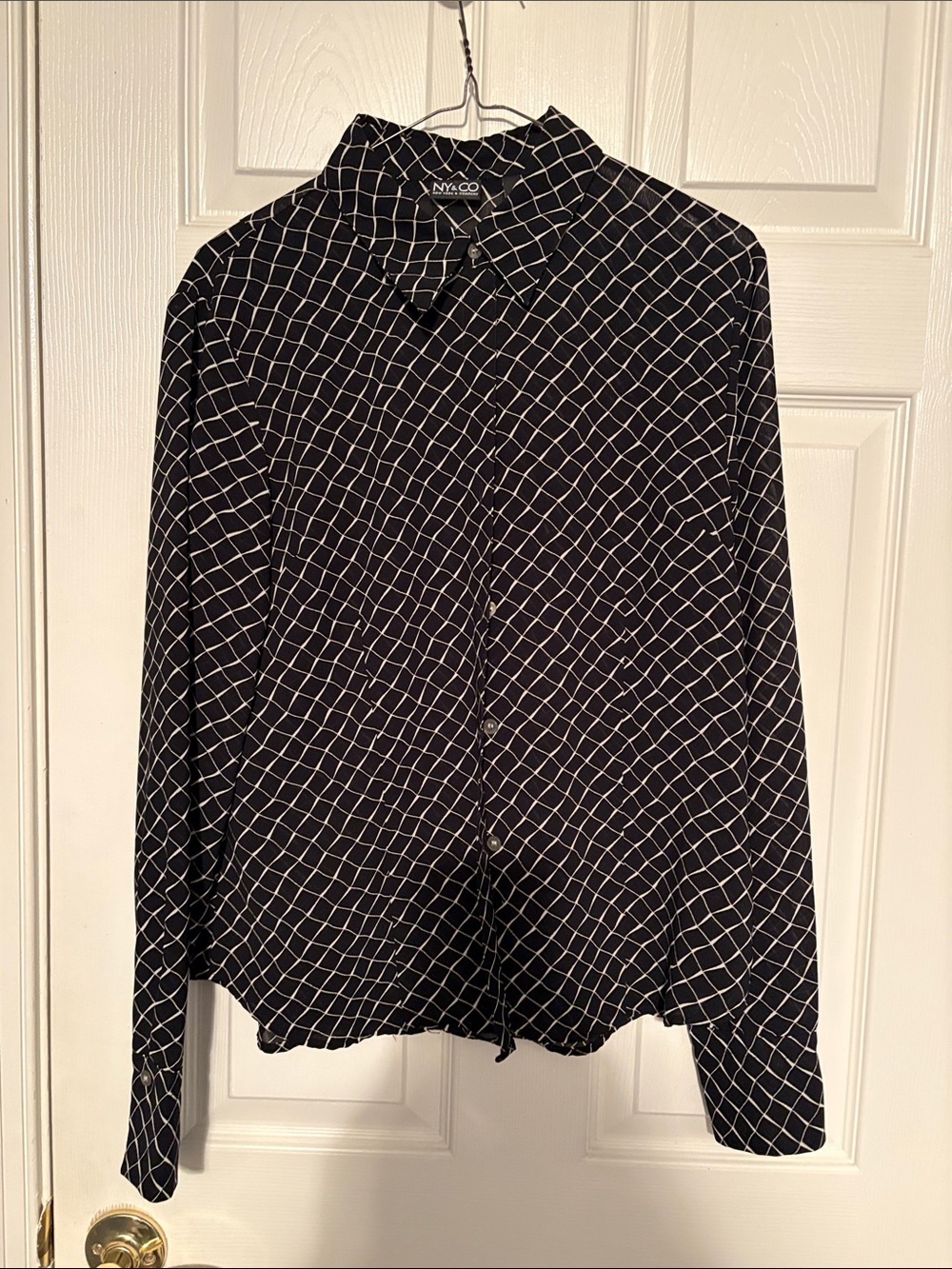 New York & Company Black and White Windowpane Button-Down Shirt
